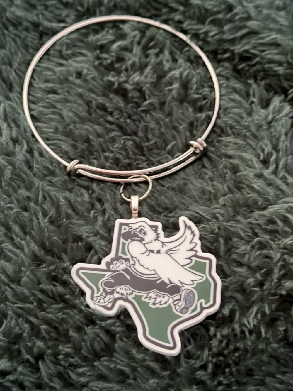 Silver Bird-Themed eagle Charm Bangle Bracelet - Green & White